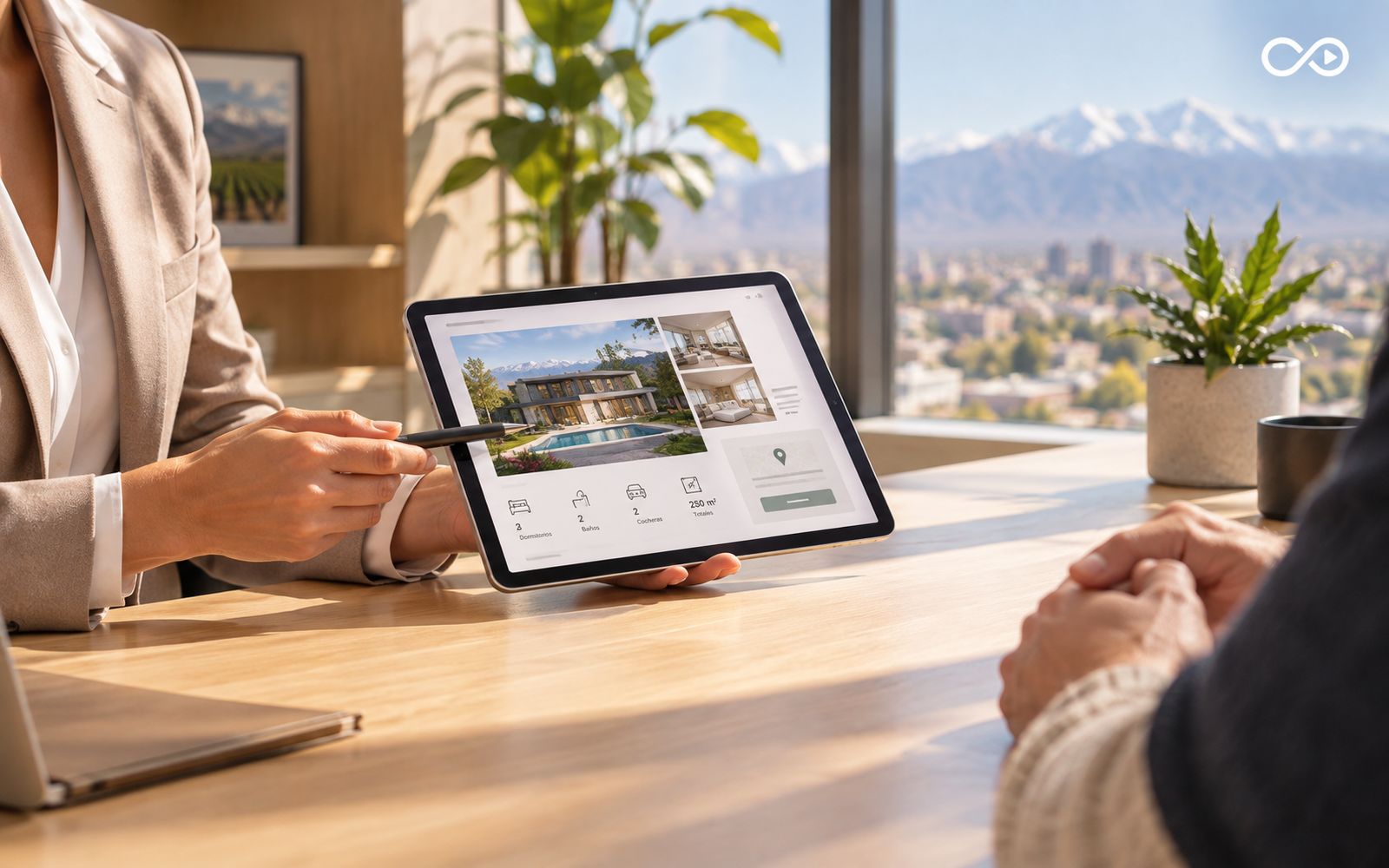 Corredor mostrando una propiedad en una tablet