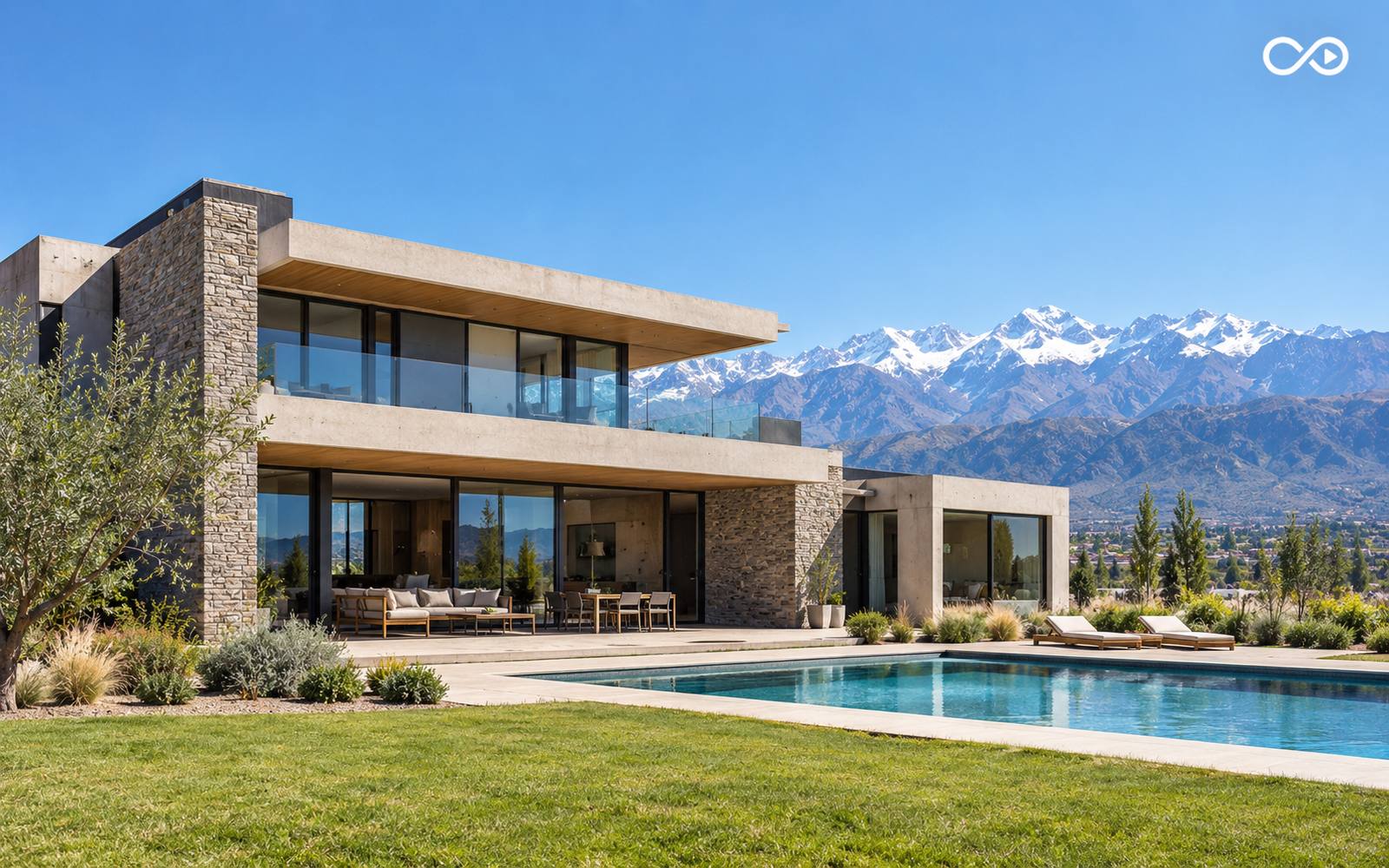 Casa moderna en Mendoza con la cordillera de fondo